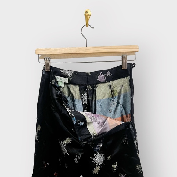 JADE JADE JADE Oriental Chinese Black Satin Floral Embroidered Pants (Sz s) - Picture 3 of 5